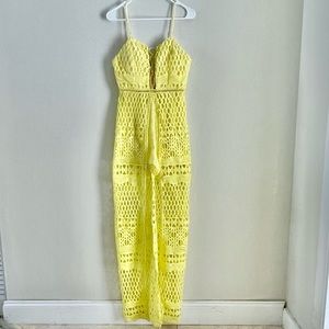 Womens Yellow Lace High Low Romper Size M
